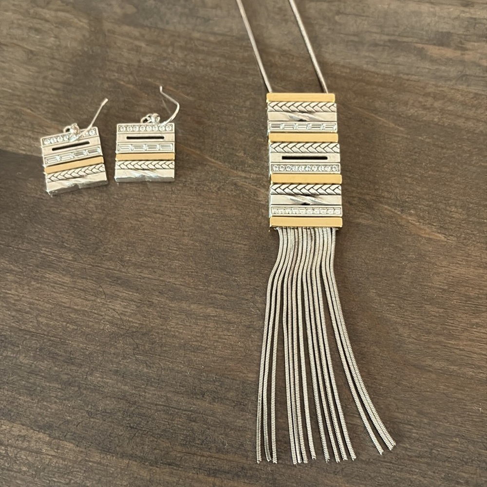 Brighton Set- Tapestry Fringe Long Necklace  and French Wire Earrings